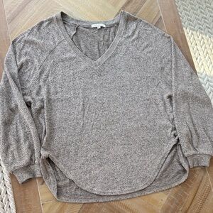 Z Supply Heather Brown and Black V-Neck   Long Sleeve